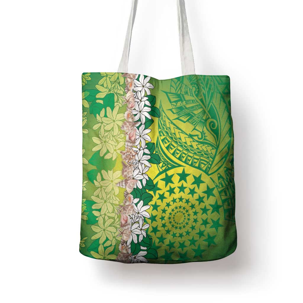 Cook Islands Tiare Maori With Conch Shell Tote Bag Pasifika Fest Polynesian Tattoo Green LT14 - Polynesian Pride