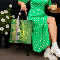 Cook Islands Tiare Maori With Conch Shell Tote Bag Pasifika Fest Polynesian Tattoo Green LT14 - Polynesian Pride