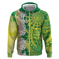 Cook Islands Tiare Maori With Conch Shell Zip Hoodie Pasifika Fest Polynesian Tattoo Green LT14 Zip Hoodie Green - Polynesian Pride