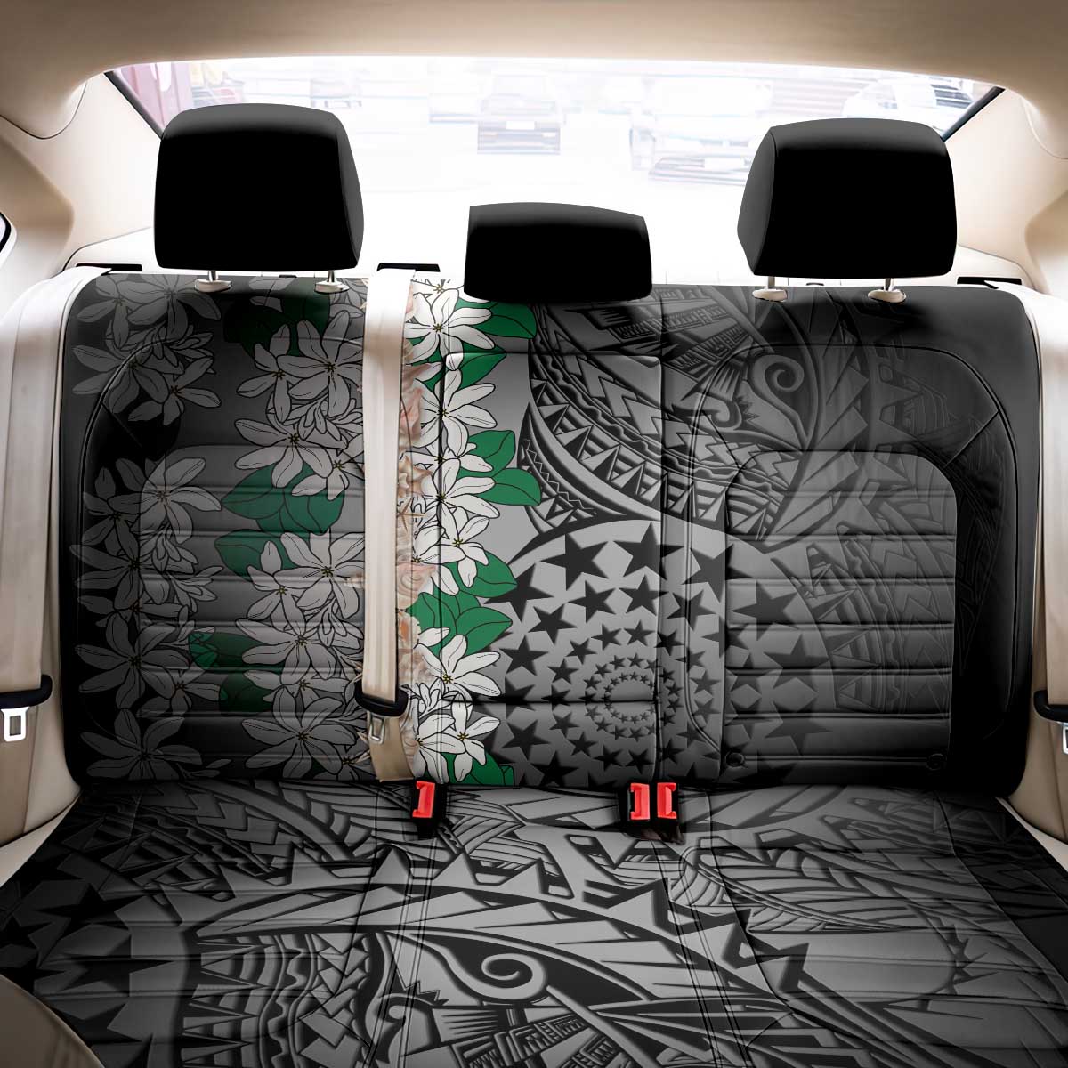 Cook Islands Tiare Maori With Conch Shell Back Car Seat Cover Pasifika Fest Polynesian Tattoo Black