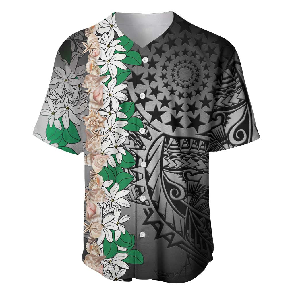 Cook Islands Tiare Maori With Conch Shell Baseball Jersey Pasifika Fest Polynesian Tattoo Black LT14 Black - Polynesian Pride
