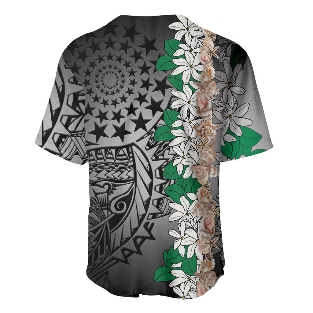 Cook Islands Tiare Maori With Conch Shell Baseball Jersey Pasifika Fest Polynesian Tattoo Black LT14 - Polynesian Pride