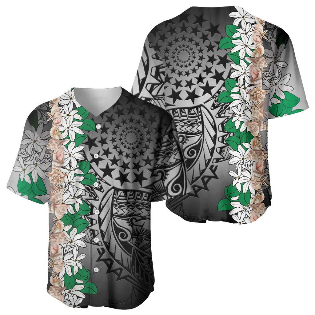Cook Islands Tiare Maori With Conch Shell Baseball Jersey Pasifika Fest Polynesian Tattoo Black LT14 - Polynesian Pride