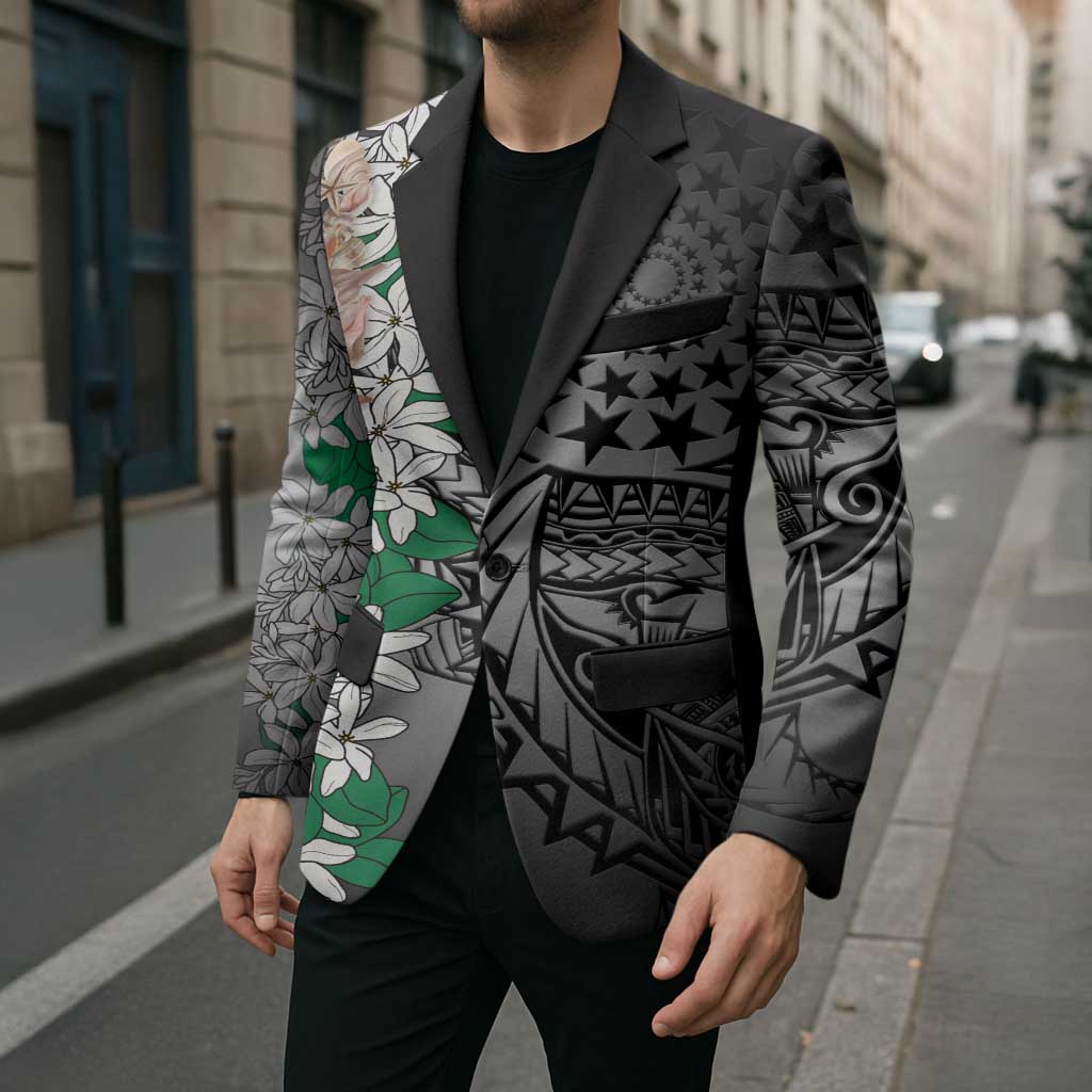 Cook Islands Tiare Maori With Conch Shell Blazer Pasifika Fest Polynesian Tattoo Black