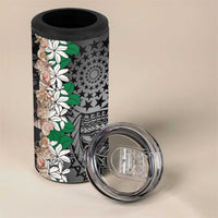 Cook Islands Tiare Maori With Conch Shell 4 in 1 Can Cooler Tumbler Pasifika Fest Polynesian Tattoo Black