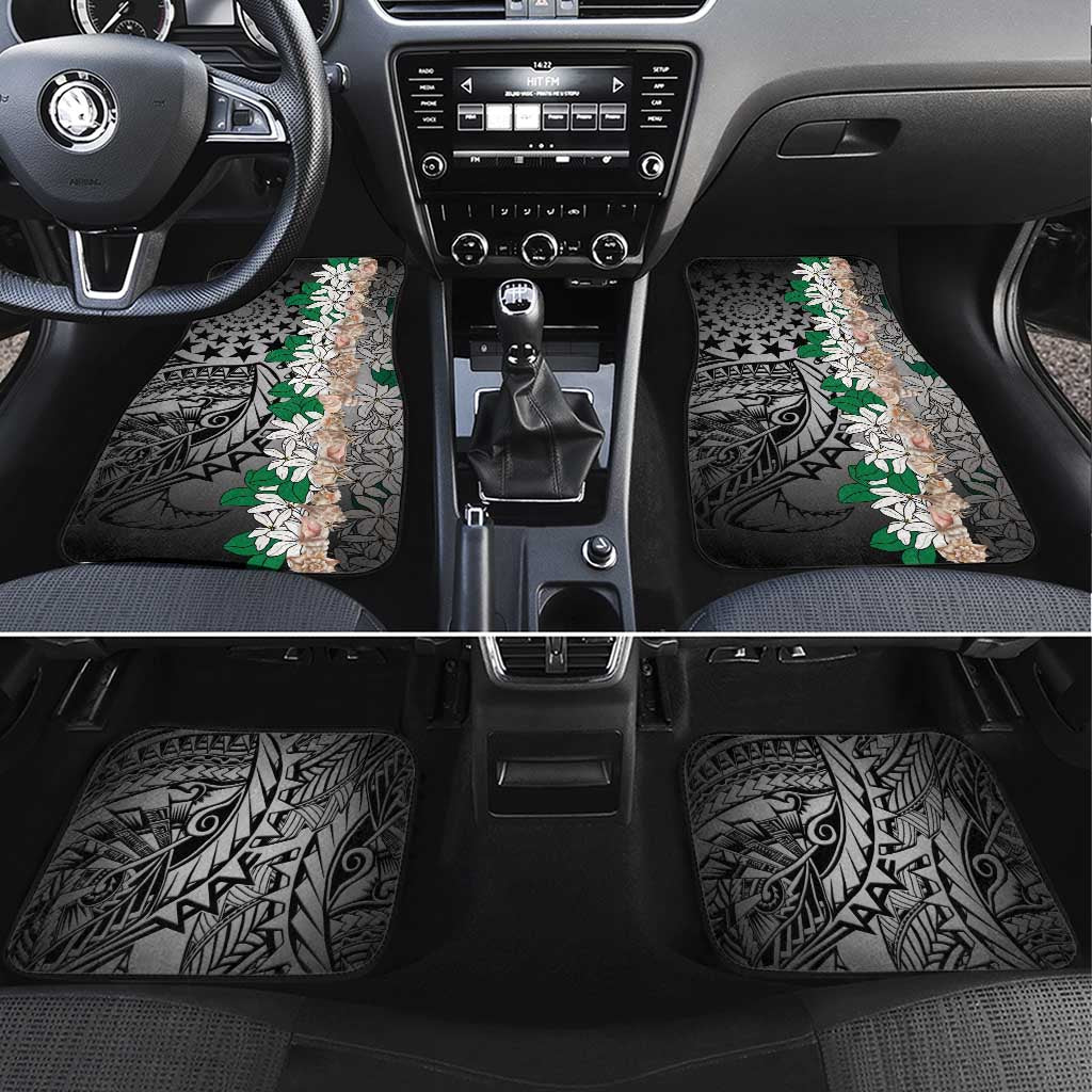 Cook Islands Tiare Maori With Conch Shell Car Mats Pasifika Fest Polynesian Tattoo Black LT14 Set 4pcs Black - Polynesian Pride