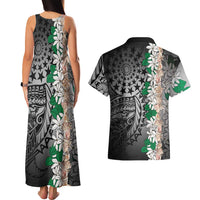 Cook Islands Tiare Maori With Conch Shell Couples Matching Tank Maxi Dress and Hawaiian Shirt Pasifika Fest Polynesian Tattoo Black