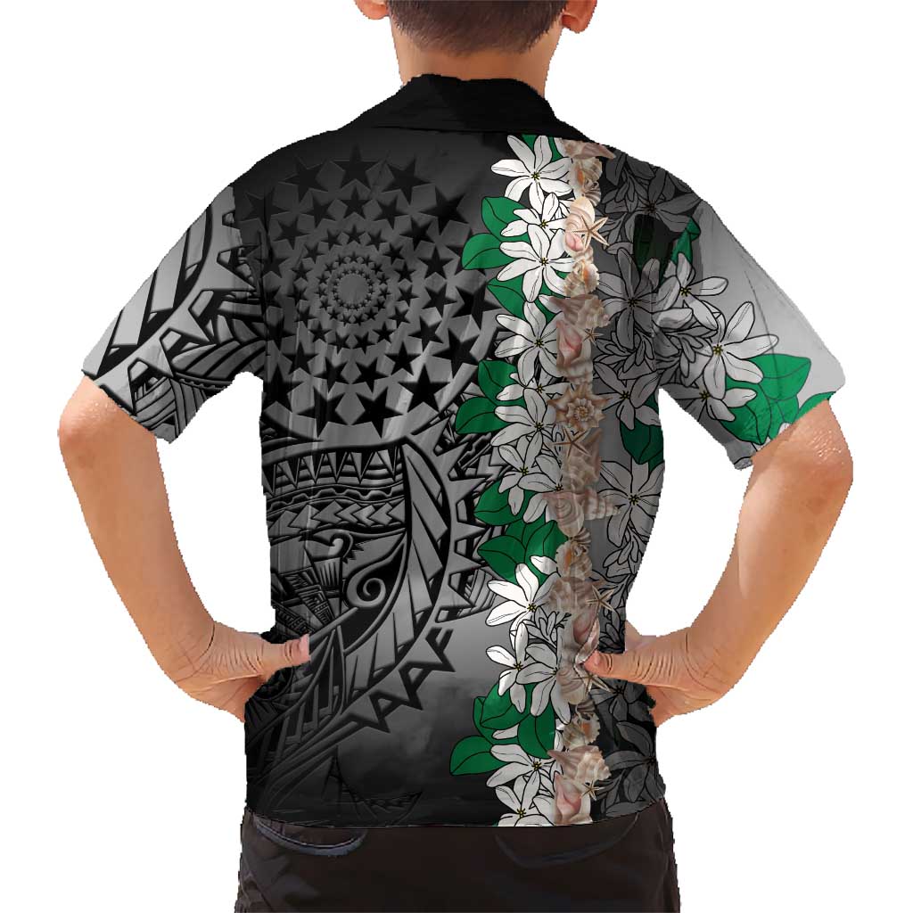 Cook Islands Tiare Maori With Conch Shell Family Matching Short Sleeve Bodycon Dress and Hawaiian Shirt Pasifika Fest Polynesian Tattoo Black