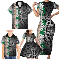 Cook Islands Tiare Maori With Conch Shell Family Matching Short Sleeve Bodycon Dress and Hawaiian Shirt Pasifika Fest Polynesian Tattoo Black