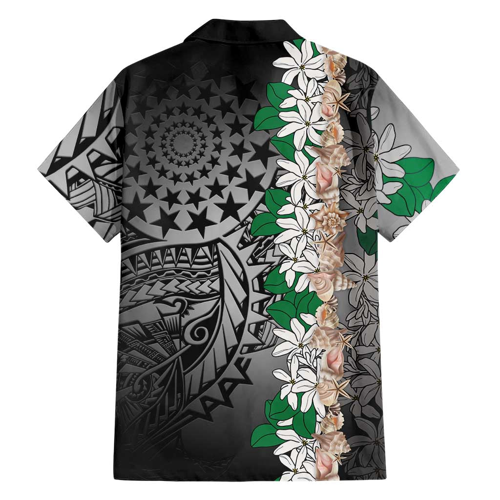 Cook Islands Tiare Maori With Conch Shell Family Matching Short Sleeve Bodycon Dress and Hawaiian Shirt Pasifika Fest Polynesian Tattoo Black