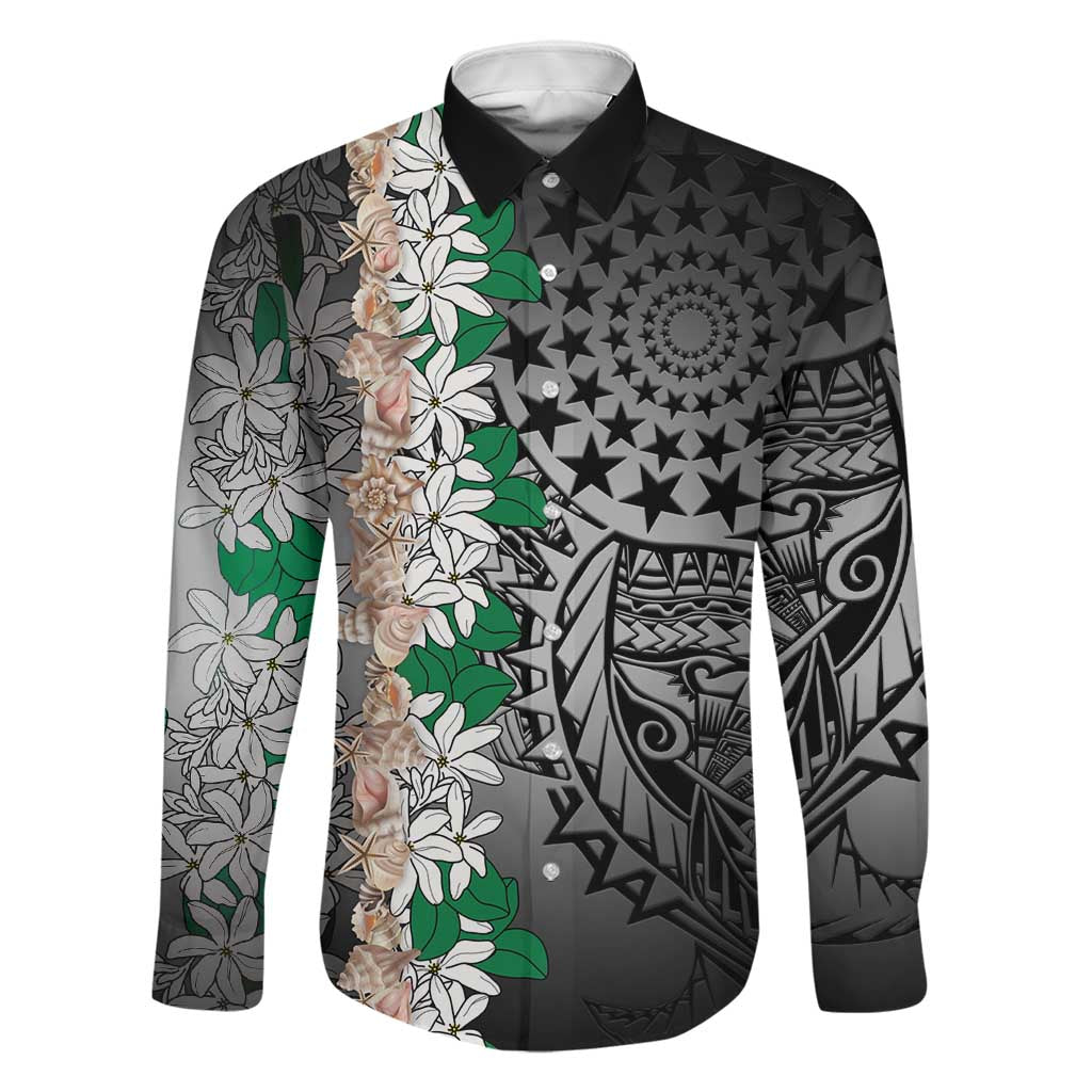 Cook Islands Tiare Maori With Conch Shell Family Matching Short Sleeve Bodycon Dress and Hawaiian Shirt Pasifika Fest Polynesian Tattoo Black