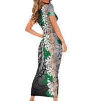 Cook Islands Tiare Maori With Conch Shell Family Matching Short Sleeve Bodycon Dress and Hawaiian Shirt Pasifika Fest Polynesian Tattoo Black