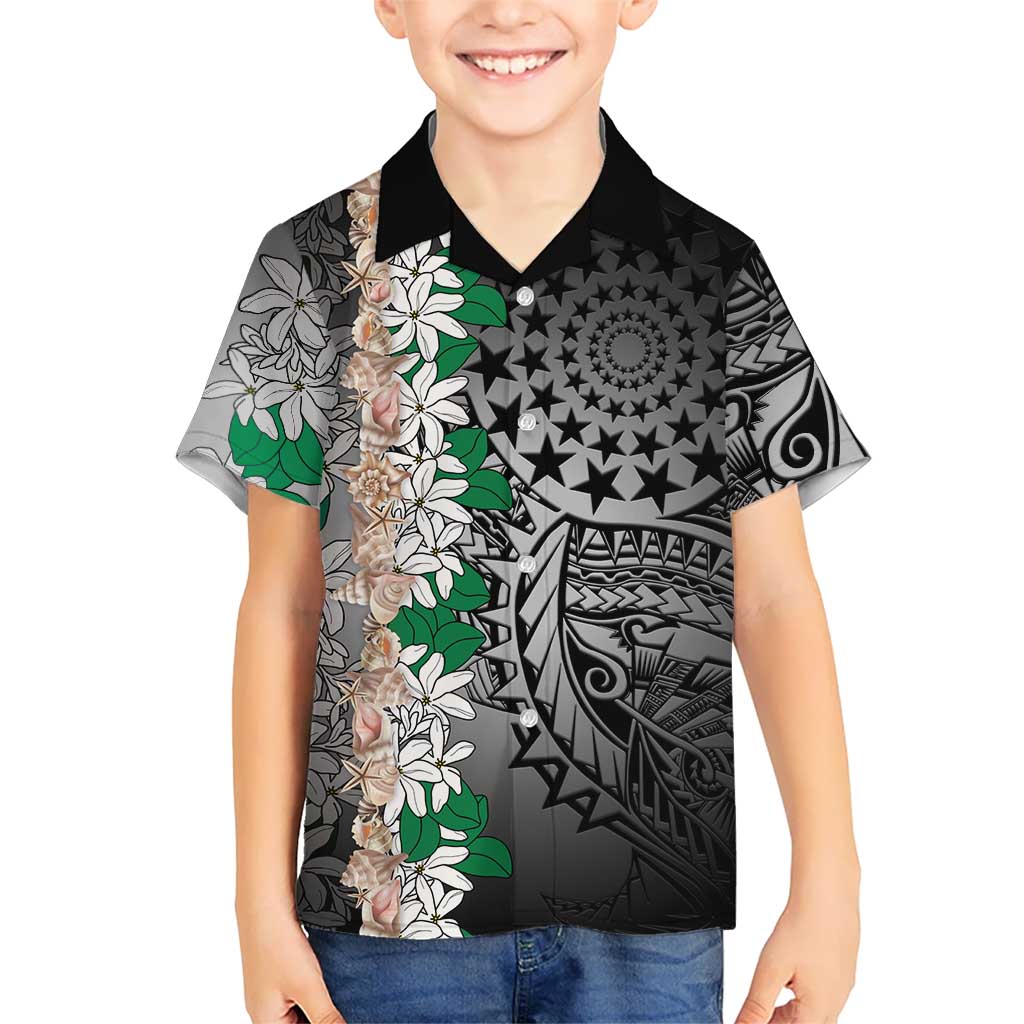 Cook Islands Tiare Maori With Conch Shell Family Matching Short Sleeve Bodycon Dress and Hawaiian Shirt Pasifika Fest Polynesian Tattoo Black