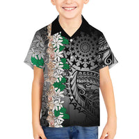 Cook Islands Tiare Maori With Conch Shell Family Matching Short Sleeve Bodycon Dress and Hawaiian Shirt Pasifika Fest Polynesian Tattoo Black