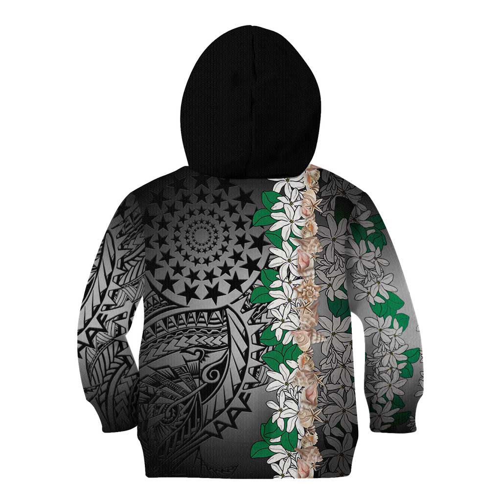 Cook Islands Tiare Maori With Conch Shell Kid Hoodie Pasifika Fest Polynesian Tattoo Black LT14 - Polynesian Pride