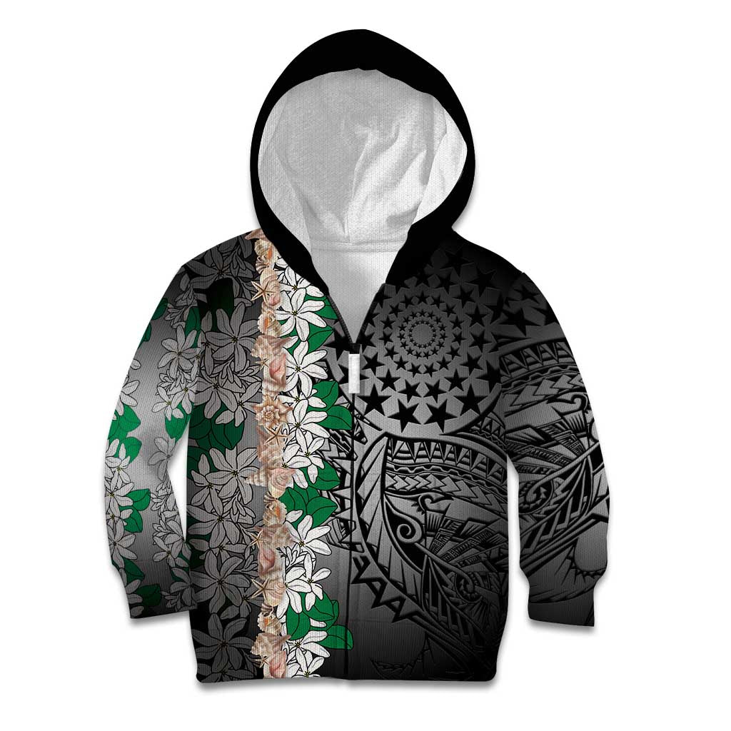 Cook Islands Tiare Maori With Conch Shell Kid Hoodie Pasifika Fest Polynesian Tattoo Black LT14 Zip Hoodie Black - Polynesian Pride