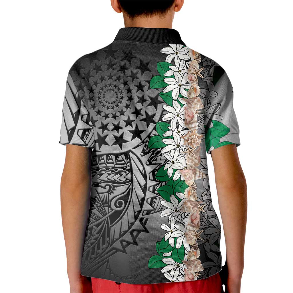 Cook Islands Tiare Maori With Conch Shell Kid Polo Shirt Pasifika Fest Polynesian Tattoo Black