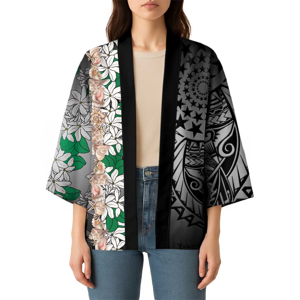 Cook Islands Tiare Maori With Conch Shell Kimono Pasifika Fest Polynesian Tattoo Black