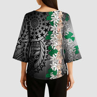 Cook Islands Tiare Maori With Conch Shell Kimono Sleeve Blouse Pasifika Fest Polynesian Tattoo Black LT14 - Polynesian Pride