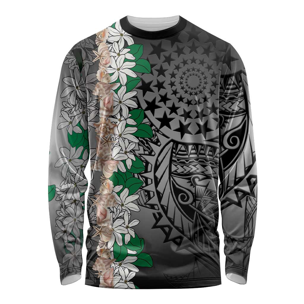 Cook Islands Tiare Maori With Conch Shell Long Sleeve Shirt Pasifika Fest Polynesian Tattoo Black LT14 Unisex Black - Polynesian Pride