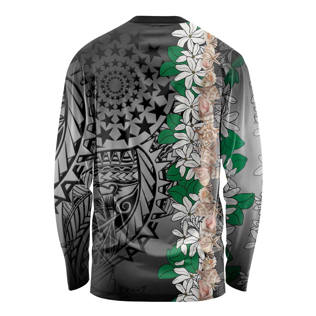 Cook Islands Tiare Maori With Conch Shell Long Sleeve Shirt Pasifika Fest Polynesian Tattoo Black LT14 - Polynesian Pride
