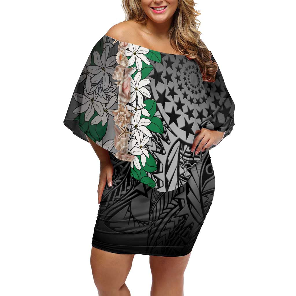 Cook Islands Tiare Maori With Conch Shell Off Shoulder Short Dress Pasifika Fest Polynesian Tattoo Black