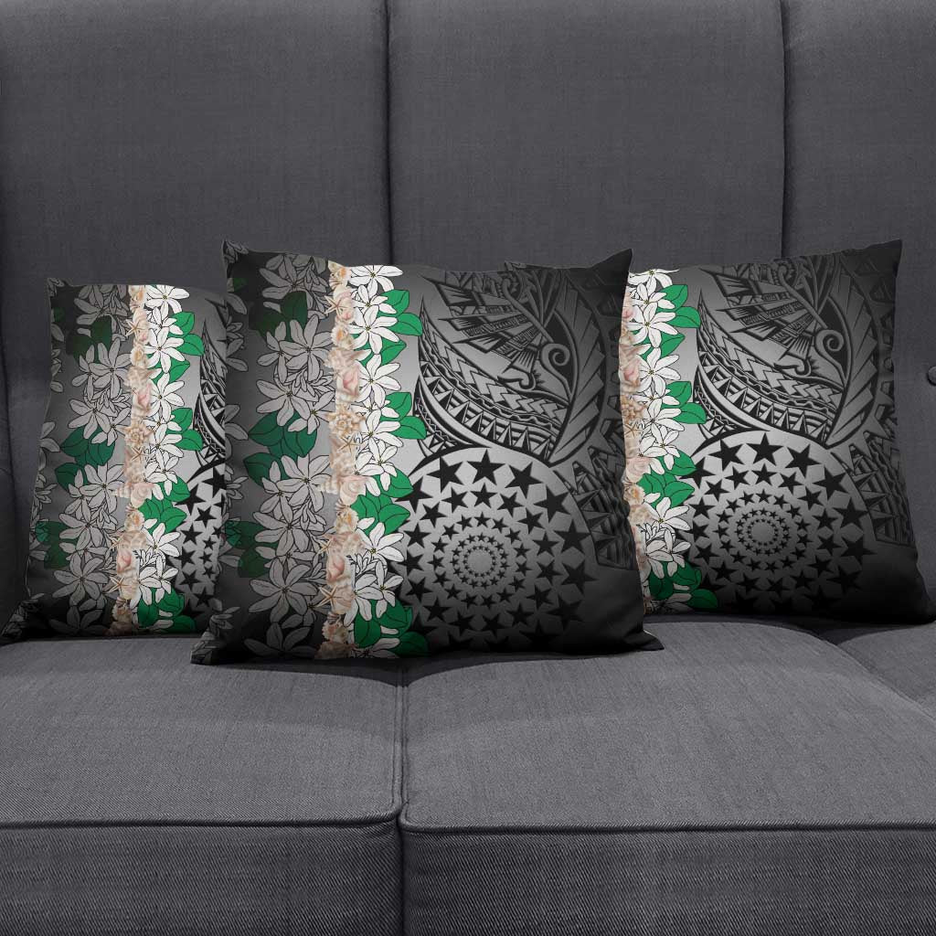 Cook Islands Tiare Maori With Conch Shell Pillow Cover Pasifika Fest Polynesian Tattoo Black
