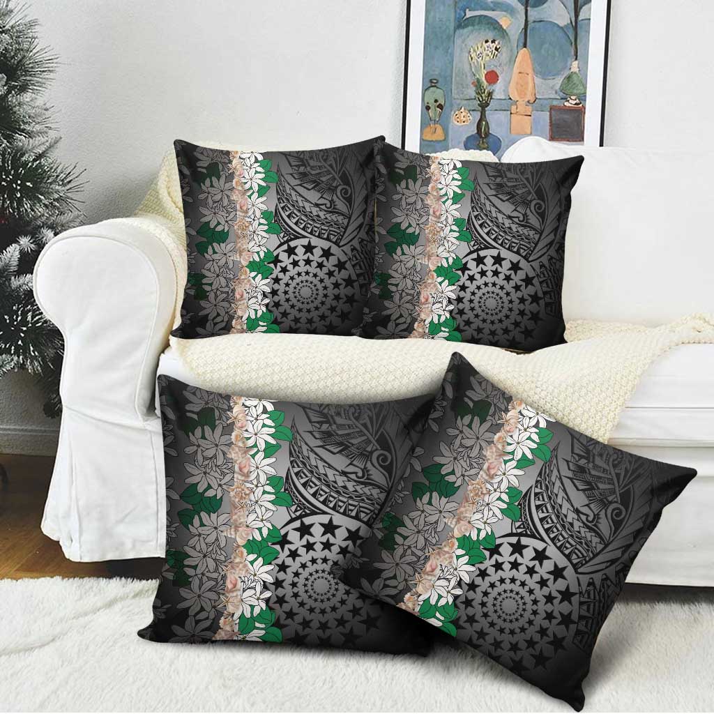 Cook Islands Tiare Maori With Conch Shell Pillow Cover Pasifika Fest Polynesian Tattoo Black