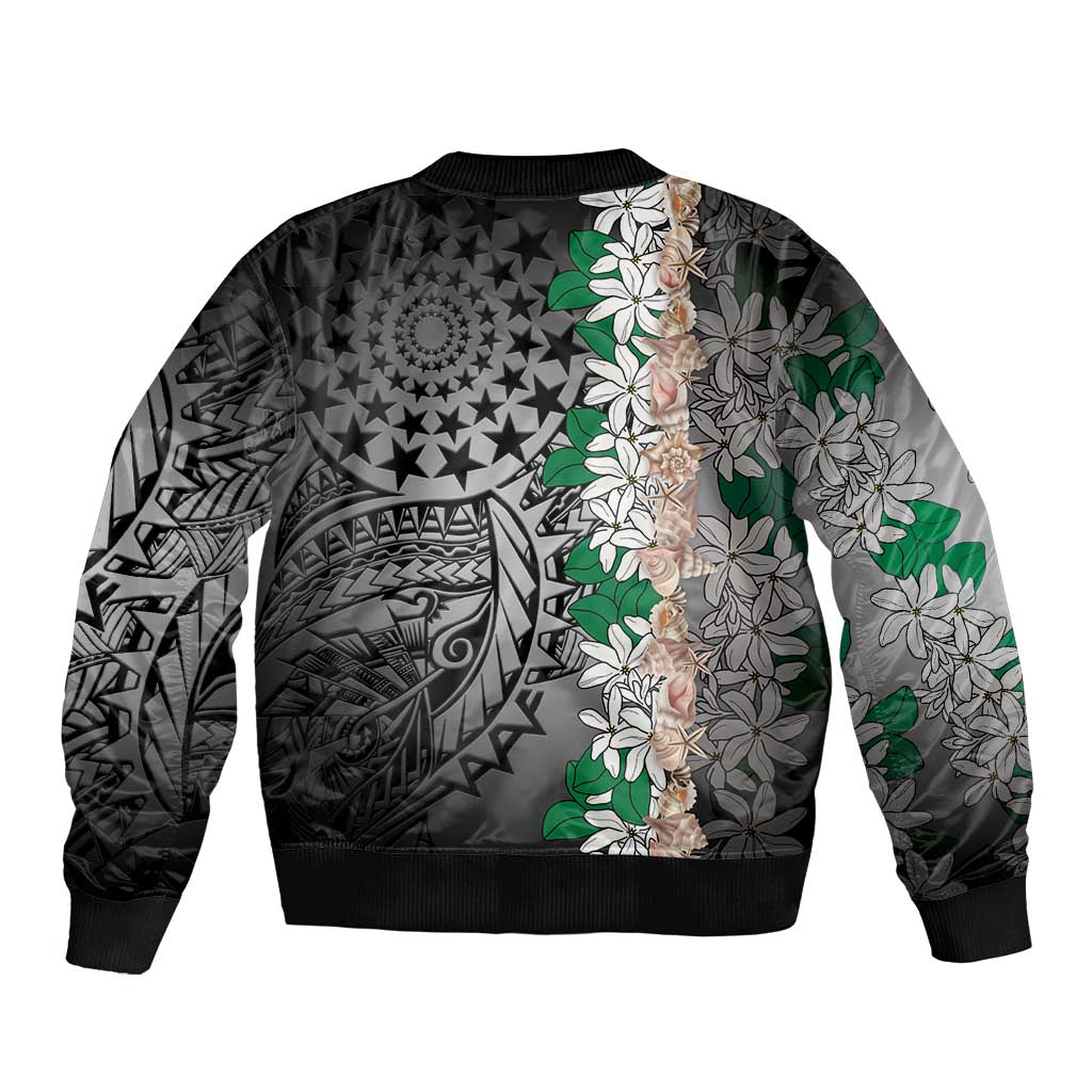Cook Islands Tiare Maori With Conch Shell Sleeve Zip Bomber Jacket Pasifika Fest Polynesian Tattoo Black LT14 - Polynesian Pride