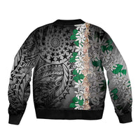Cook Islands Tiare Maori With Conch Shell Sleeve Zip Bomber Jacket Pasifika Fest Polynesian Tattoo Black LT14 - Polynesian Pride