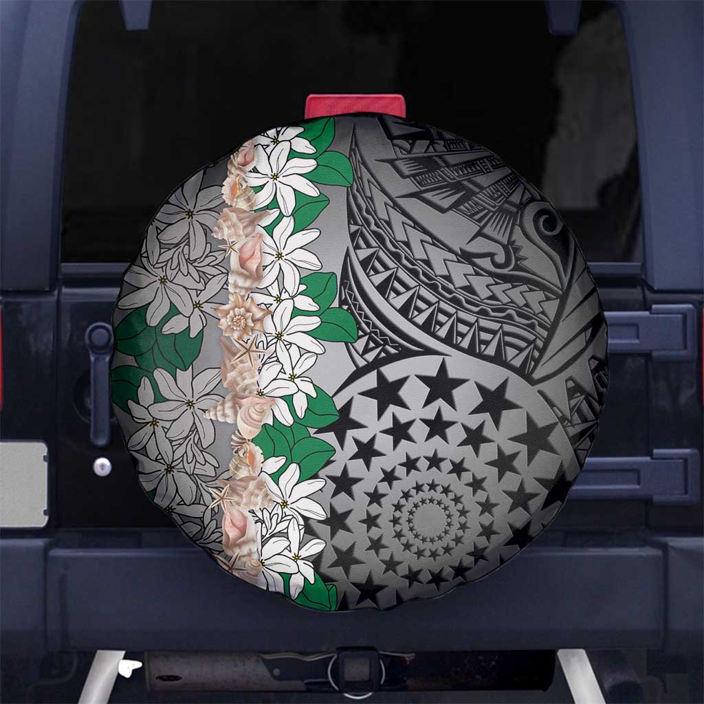 Cook Islands Tiare Maori With Conch Shell Spare Tire Cover Pasifika Fest Polynesian Tattoo Black LT14 No hole Black - Polynesian Pride