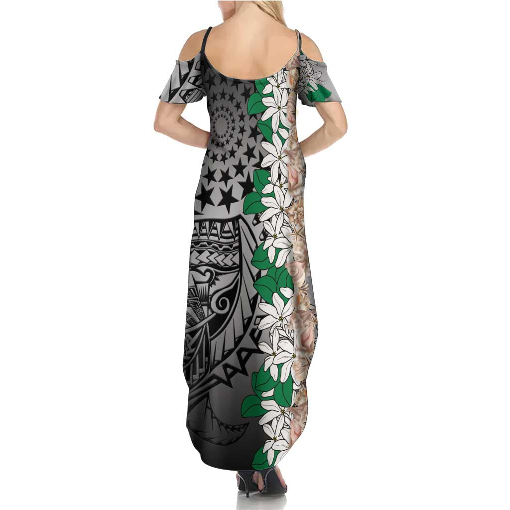 Cook Islands Tiare Maori With Conch Shell Summer Maxi Dress Pasifika Fest Polynesian Tattoo Black LT14 - Polynesian Pride