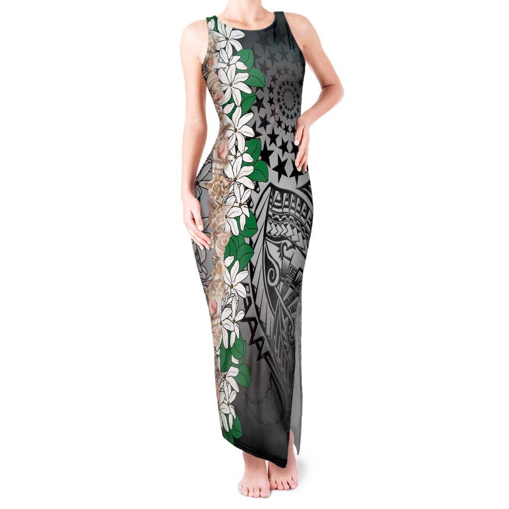 Cook Islands Tiare Maori With Conch Shell Tank Maxi Dress Pasifika Fest Polynesian Tattoo Black