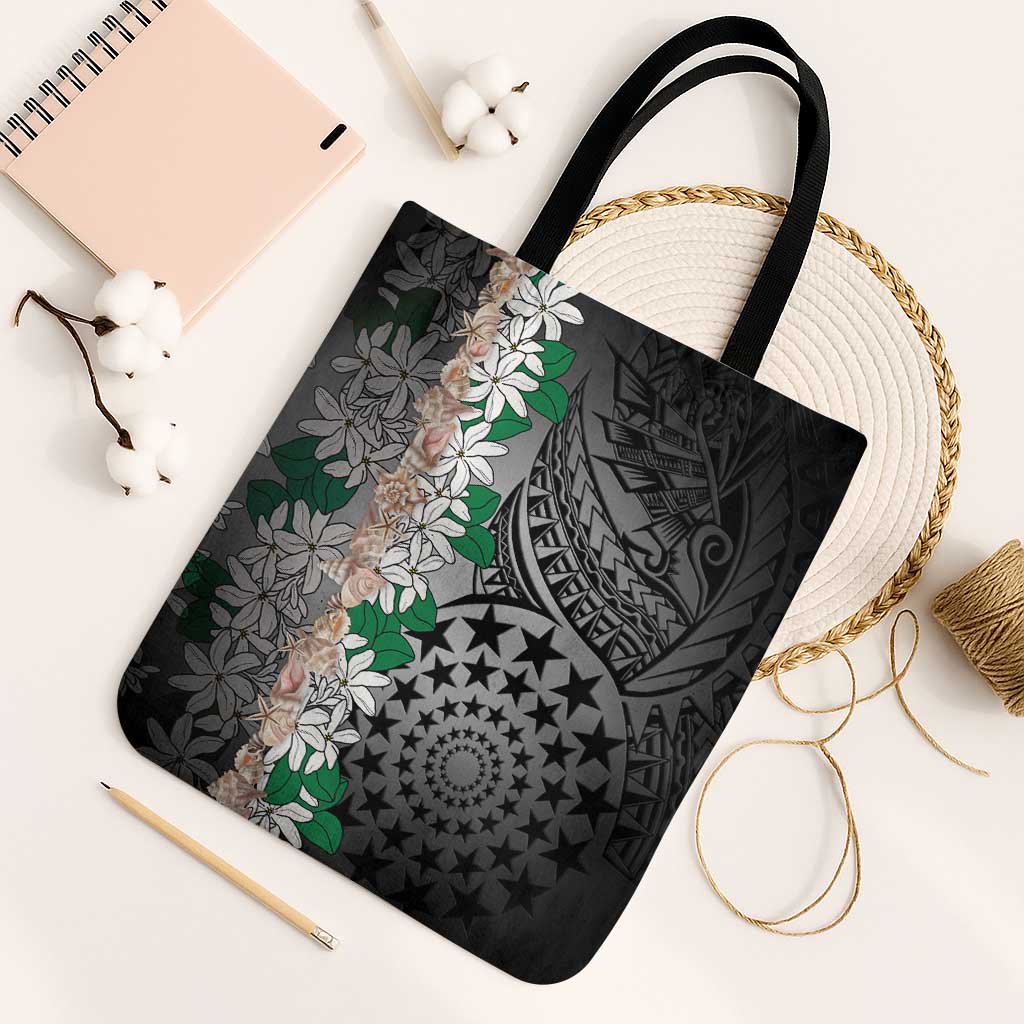 Cook Islands Tiare Maori With Conch Shell Tote Bag Pasifika Fest Polynesian Tattoo Black
