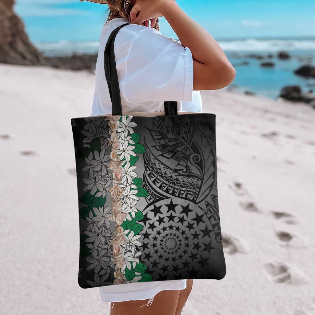 Cook Islands Tiare Maori With Conch Shell Tote Bag Pasifika Fest Polynesian Tattoo Black