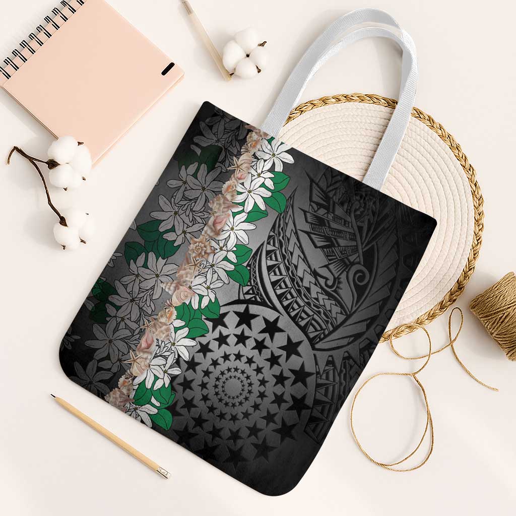 Cook Islands Tiare Maori With Conch Shell Tote Bag Pasifika Fest Polynesian Tattoo Black