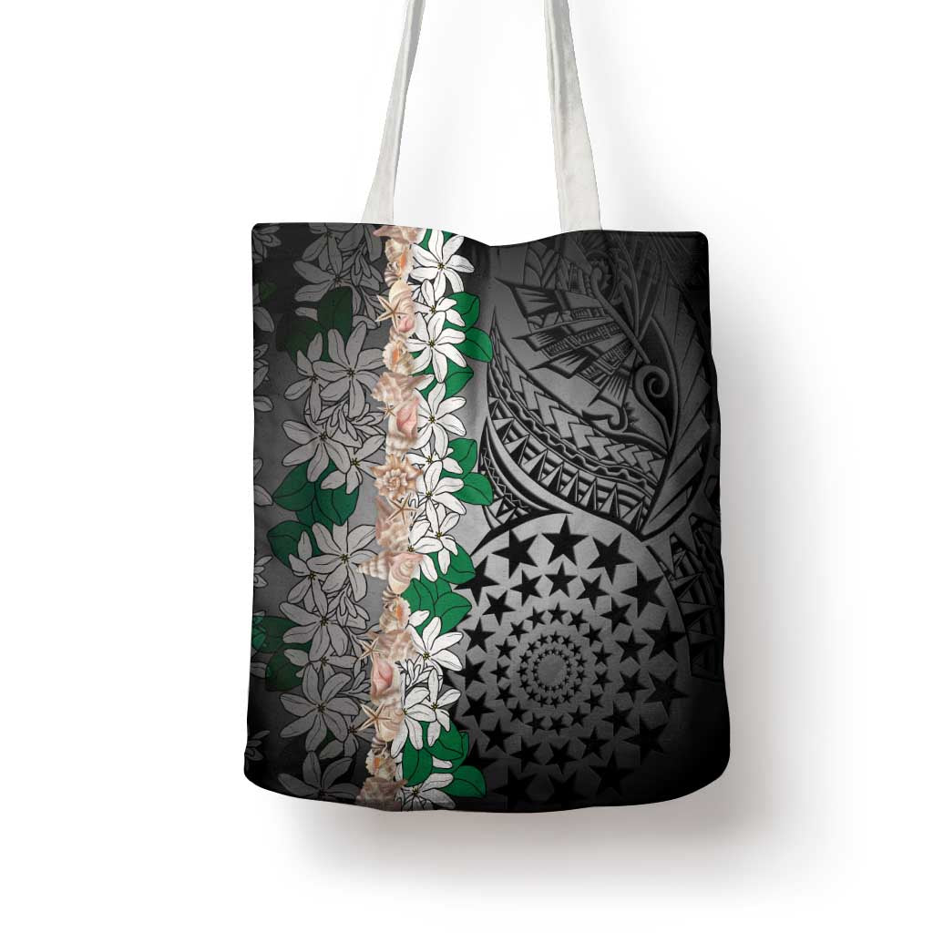 Cook Islands Tiare Maori With Conch Shell Tote Bag Pasifika Fest Polynesian Tattoo Black