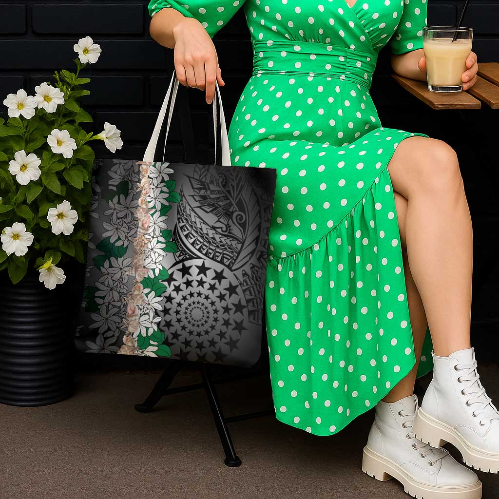 Cook Islands Tiare Maori With Conch Shell Tote Bag Pasifika Fest Polynesian Tattoo Black