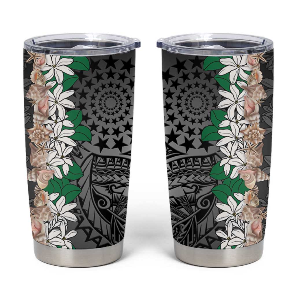 Cook Islands Tiare Maori With Conch Shell Tumbler Cup Pasifika Fest Polynesian Tattoo Black