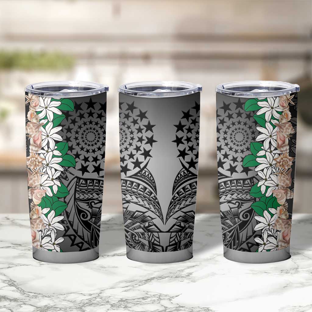 Cook Islands Tiare Maori With Conch Shell Tumbler Cup Pasifika Fest Polynesian Tattoo Black