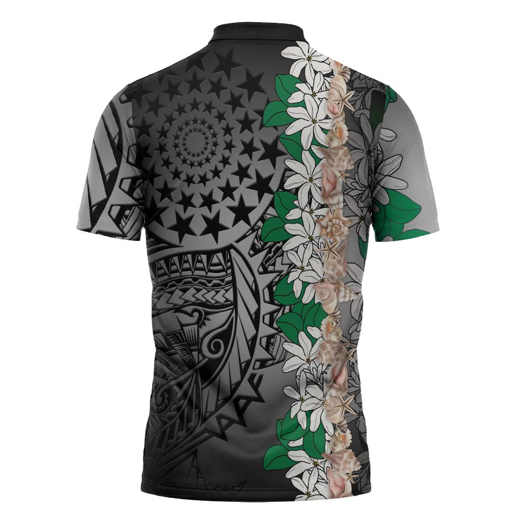 Cook Islands Tiare Maori With Conch Shell Zipper Polo Shirt Pasifika Fest Polynesian Tattoo Black LT14 - Polynesian Pride