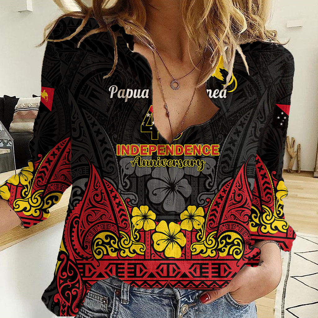 Polynesian Pride Independence Day Papua New Guinea Women Casual Shirt PNG Bird of Paradise 48th Anniversary LT14 Female Black - Polynesian Pride