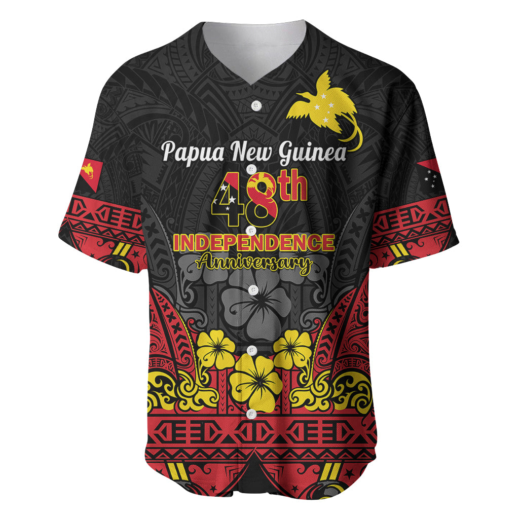 Personalised Independence Day Papua New Guinea Baseball Jersey PNG Bird of Paradise 48th Anniversary LT14 Black - Polynesian Pride