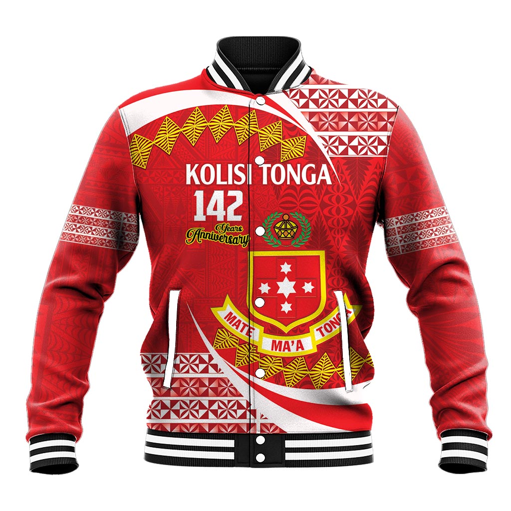 Personalised Kolisi Tonga College Atele Baseball Jacket Mate Maa Tonga 142 Years Anniversary LT14 Unisex Red - Polynesian Pride