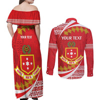 Personalised Kolisi Tonga College Atele Couples Matching Off Shoulder Maxi Dress and Long Sleeve Button Shirt Mate Maa Tonga 142 Years Anniversary LT14 - Polynesian Pride