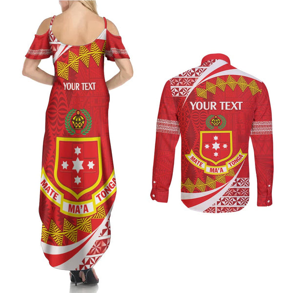 Personalised Kolisi Tonga Atele Couples Matching Off Shoulder Maxi Dress and Long Sleeve Button Shirts Tongan Kupesi - Special LT7