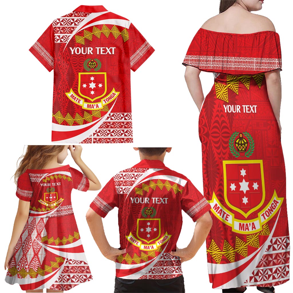 Personalised Kolisi Tonga College Atele Family Matching Off Shoulder Maxi Dress and Hawaiian Shirt Mate Maa Tonga 142 Years Anniversary