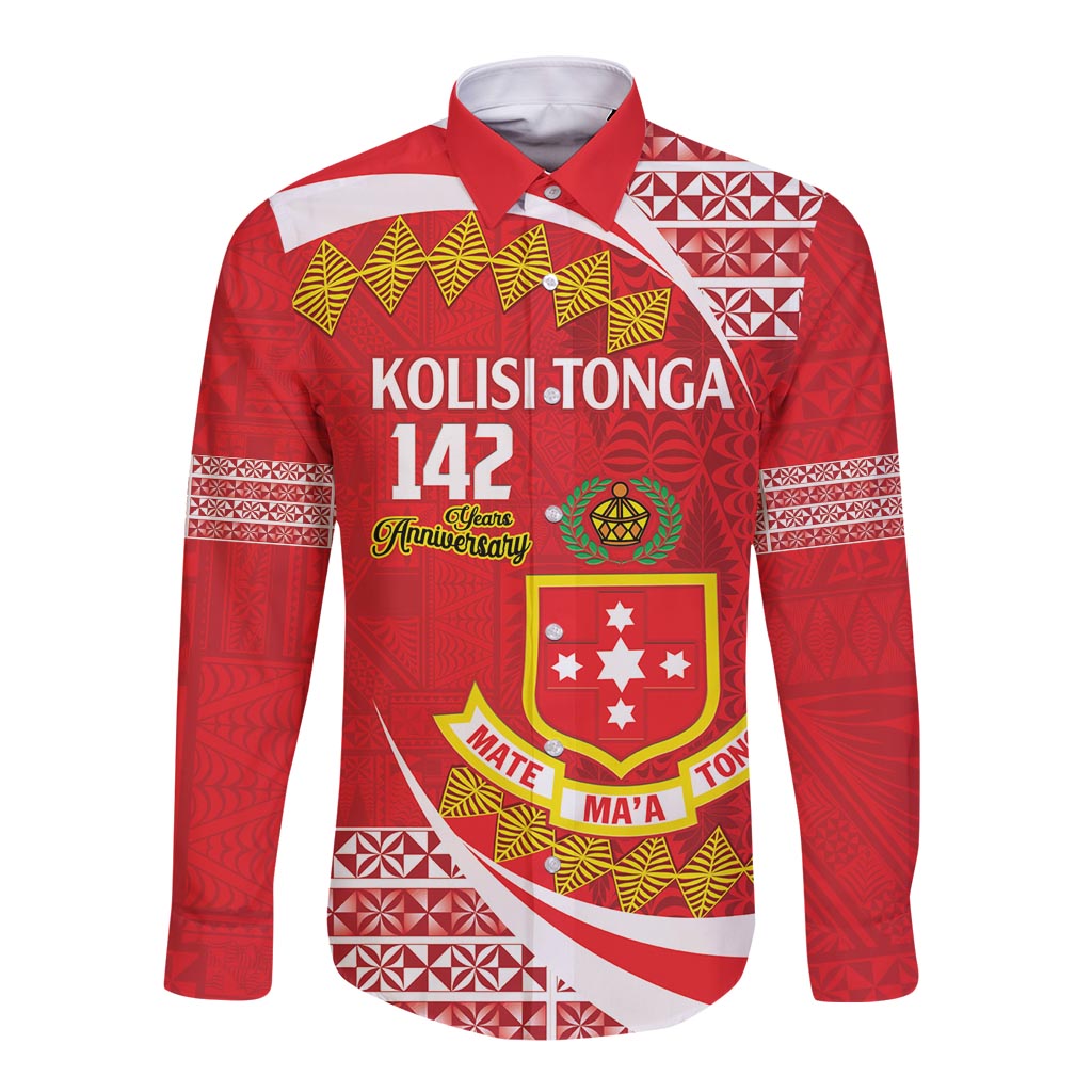 Personalised Kolisi Tonga College Atele Long Sleeve Button Shirt Mate Maa Tonga 142 Years Anniversary LT14 Unisex Red - Polynesian Pride