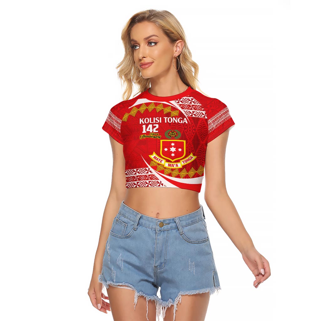 Personalised Kolisi Tonga College Atele Raglan Cropped T Shirt Mate Maa Tonga 142 Years Anniversary LT14 Female Red - Polynesian Pride