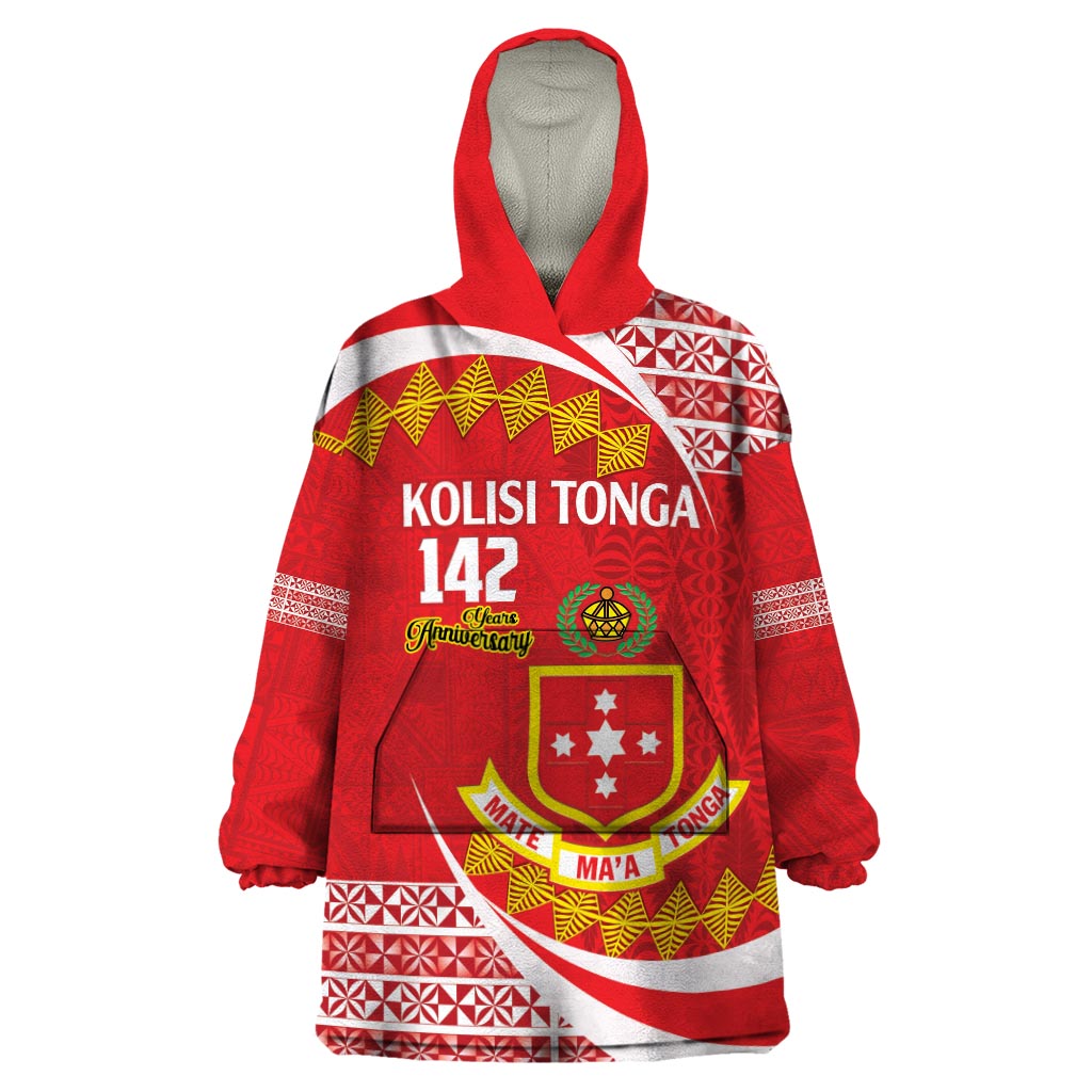 Personalised Kolisi Tonga College Atele Wearable Blanket Hoodie Mate Maa Tonga 142 Years Anniversary LT14 One Size Red - Polynesian Pride